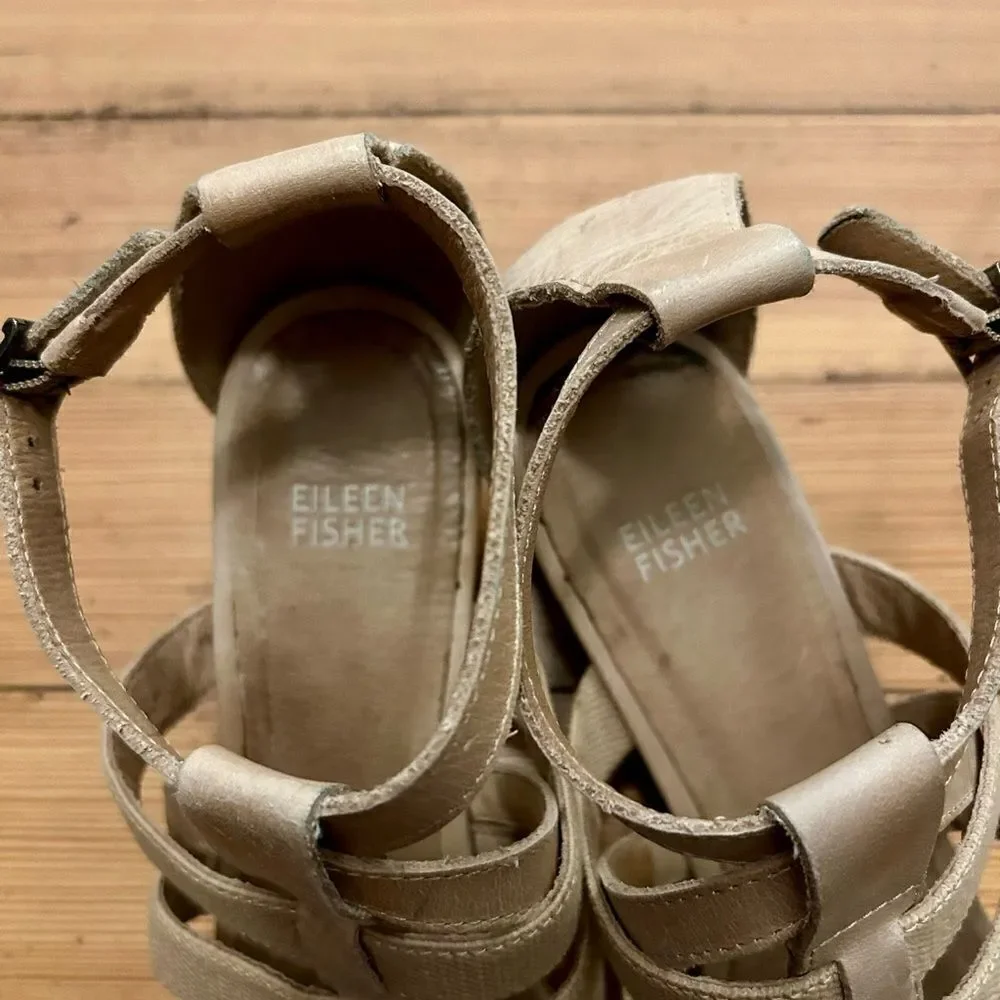 Eileen Fisher Bevy St. Linen stretch wedge sandal heels. Size 8.